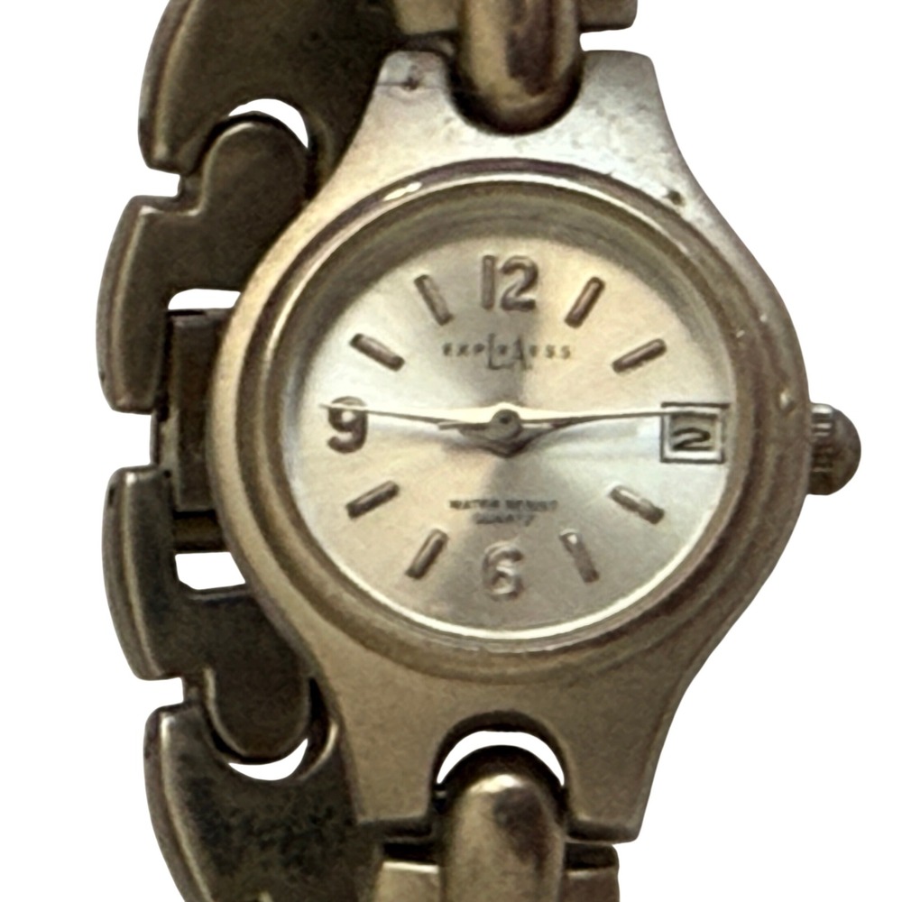 Express LAX1336 Wrist Watch Date Water Resist Silver Tone 7 Inch Womens